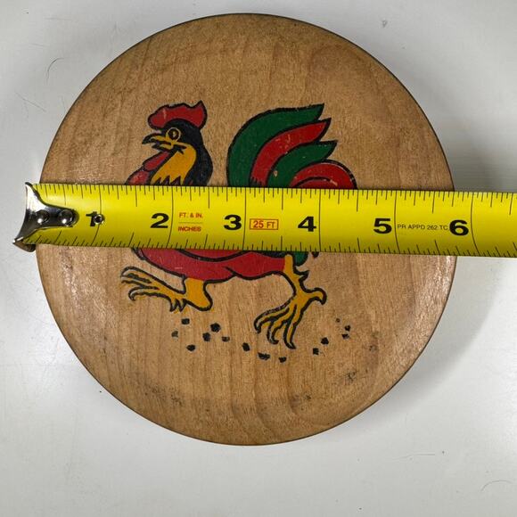 Vintage Wooden Hamburger Press with Painted Rooster Design Hinged Lid - Picture 5 of 6